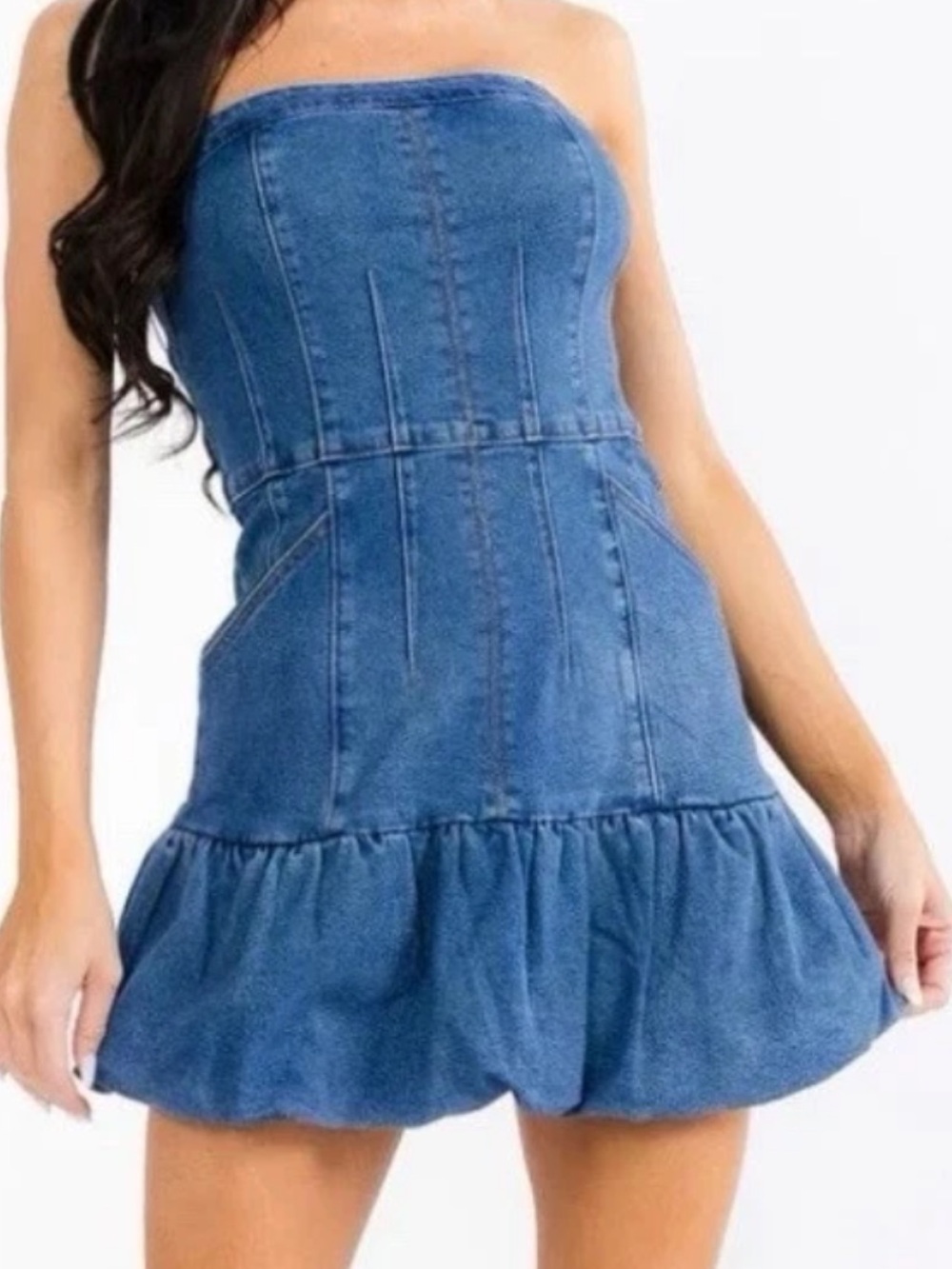 ✨ New - Signature8 Denim Blue Bubble Hem Mini Dress Size Small ✨